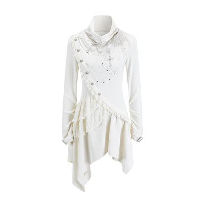 Chinese Clothing Cest Nous Update Deconstructed Collar Asymmetric Hem Lace Trimmed Dress MISSTT