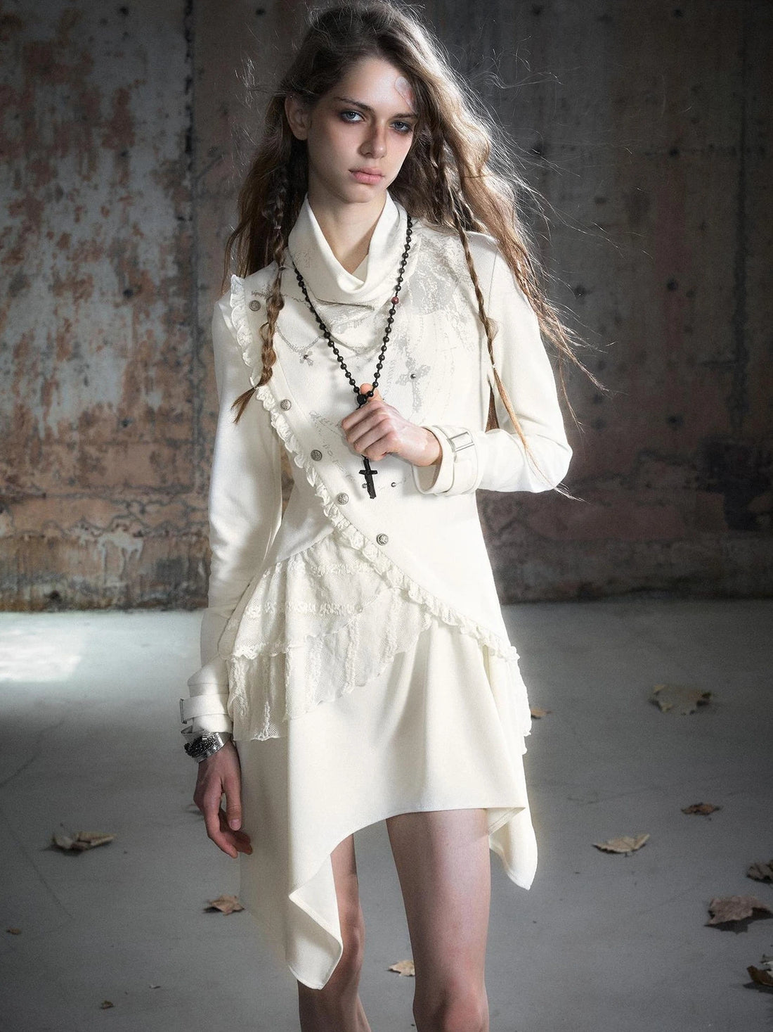 Chinese Clothing Cest Nous Update Deconstructed Collar Asymmetric Hem Lace Trimmed Dress