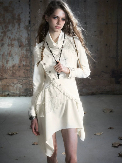 Chinese Clothing Cest Nous Update Deconstructed Collar Asymmetric Hem Lace Trimmed Dress