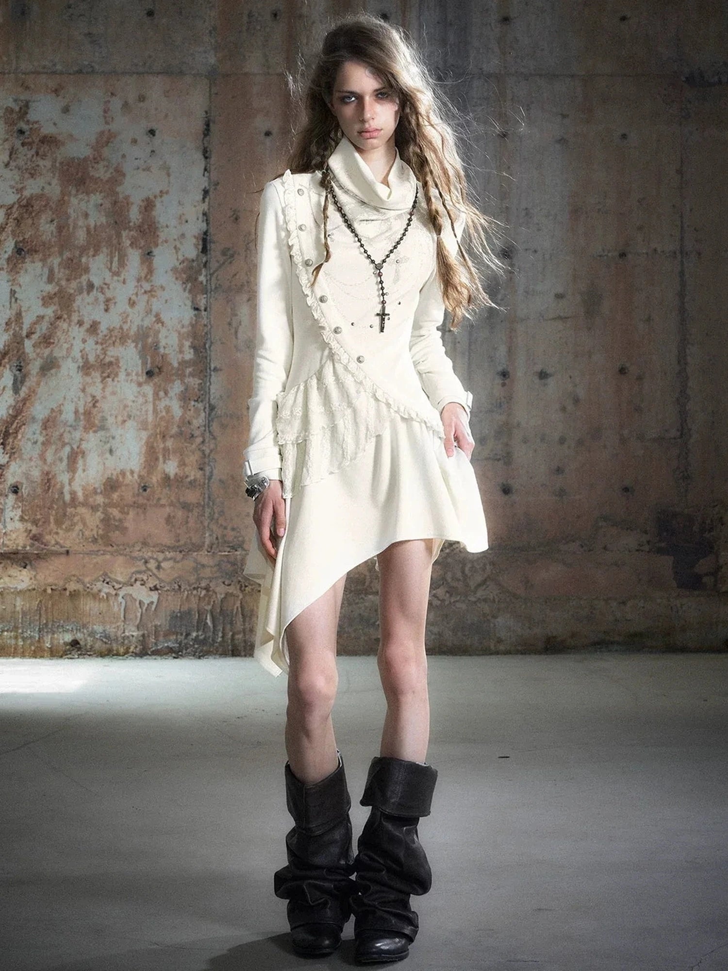 Chinese Clothing Cest Nous Update Deconstructed Collar Asymmetric Hem Lace Trimmed Dress