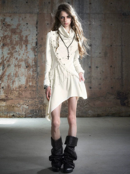 Chinese Clothing Cest Nous Update Deconstructed Collar Asymmetric Hem Lace Trimmed Dress