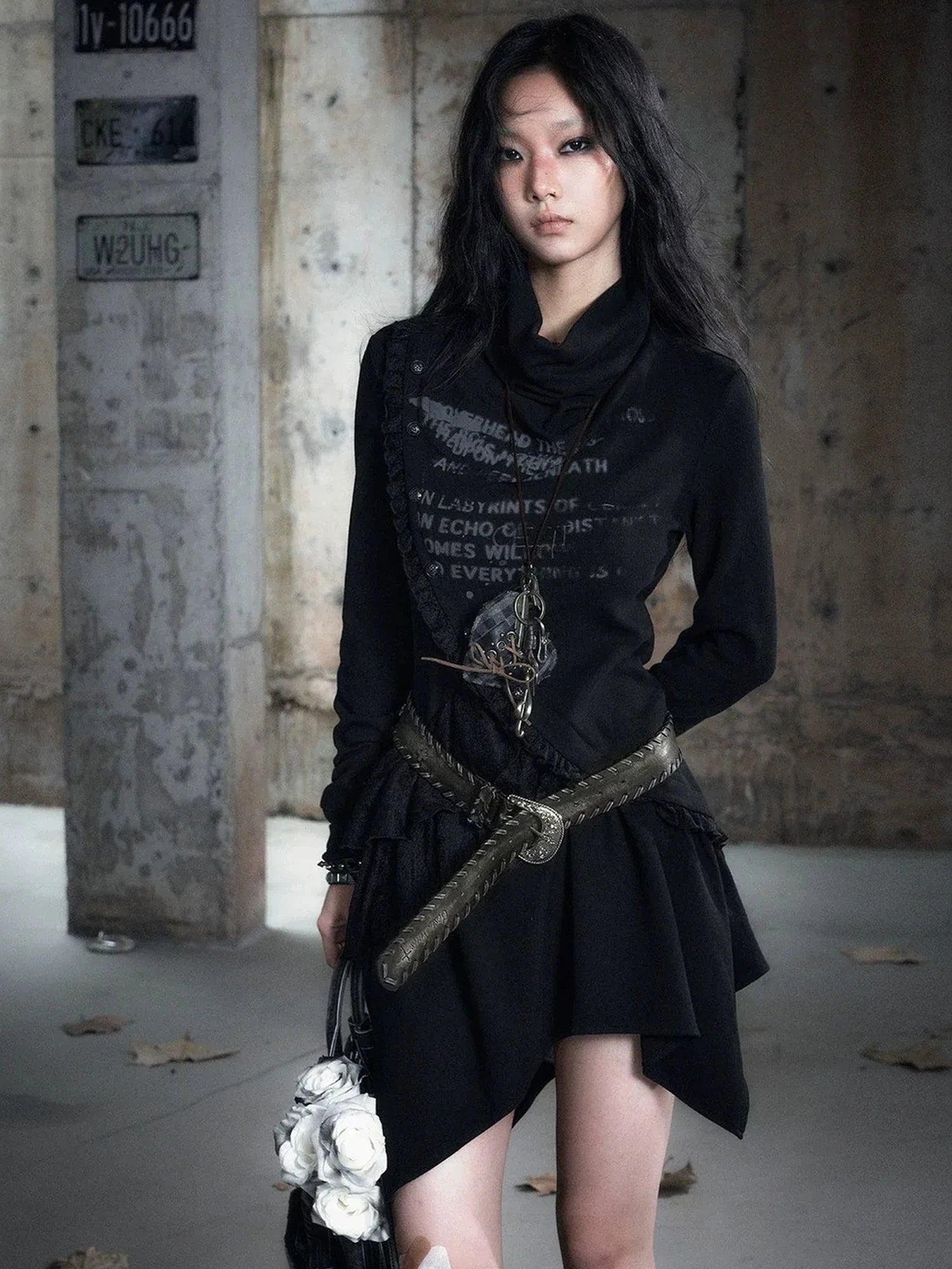 Chinese Clothing Cest Nous Update Deconstructed Collar Asymmetric Hem Lace Trimmed Dress