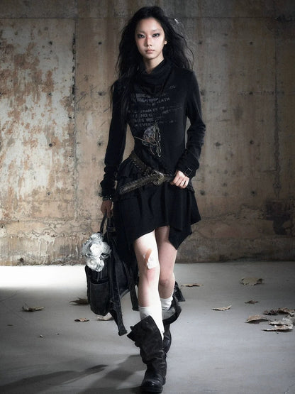 Chinese Clothing Cest Nous Update Deconstructed Collar Asymmetric Hem Lace Trimmed Dress