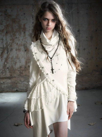 Chinese Clothing Cest Nous Update Deconstructed Collar Asymmetric Hem Lace Trimmed Dress