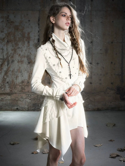 Chinese Clothing Cest Nous Update Deconstructed Collar Asymmetric Hem Lace Trimmed Dress