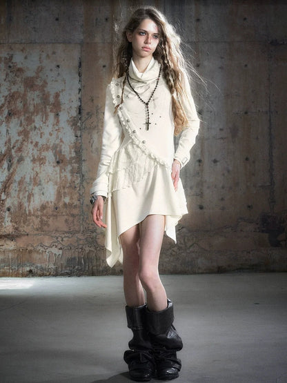 Chinese Clothing Cest Nous Update Deconstructed Collar Asymmetric Hem Lace Trimmed Dress