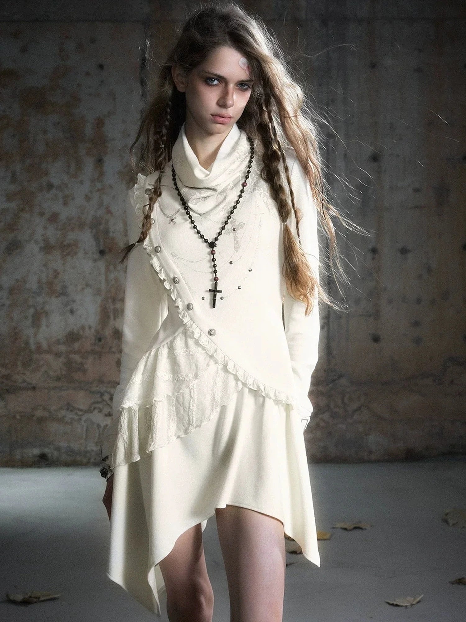 Chinese Clothing Cest Nous Update Deconstructed Collar Asymmetric Hem Lace Trimmed Dress