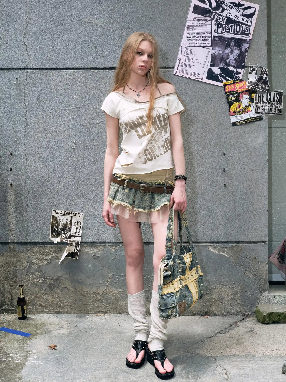 Chinese Clothing Cest Nous Update Deconstructed Denim Mesh Pleated Skirt