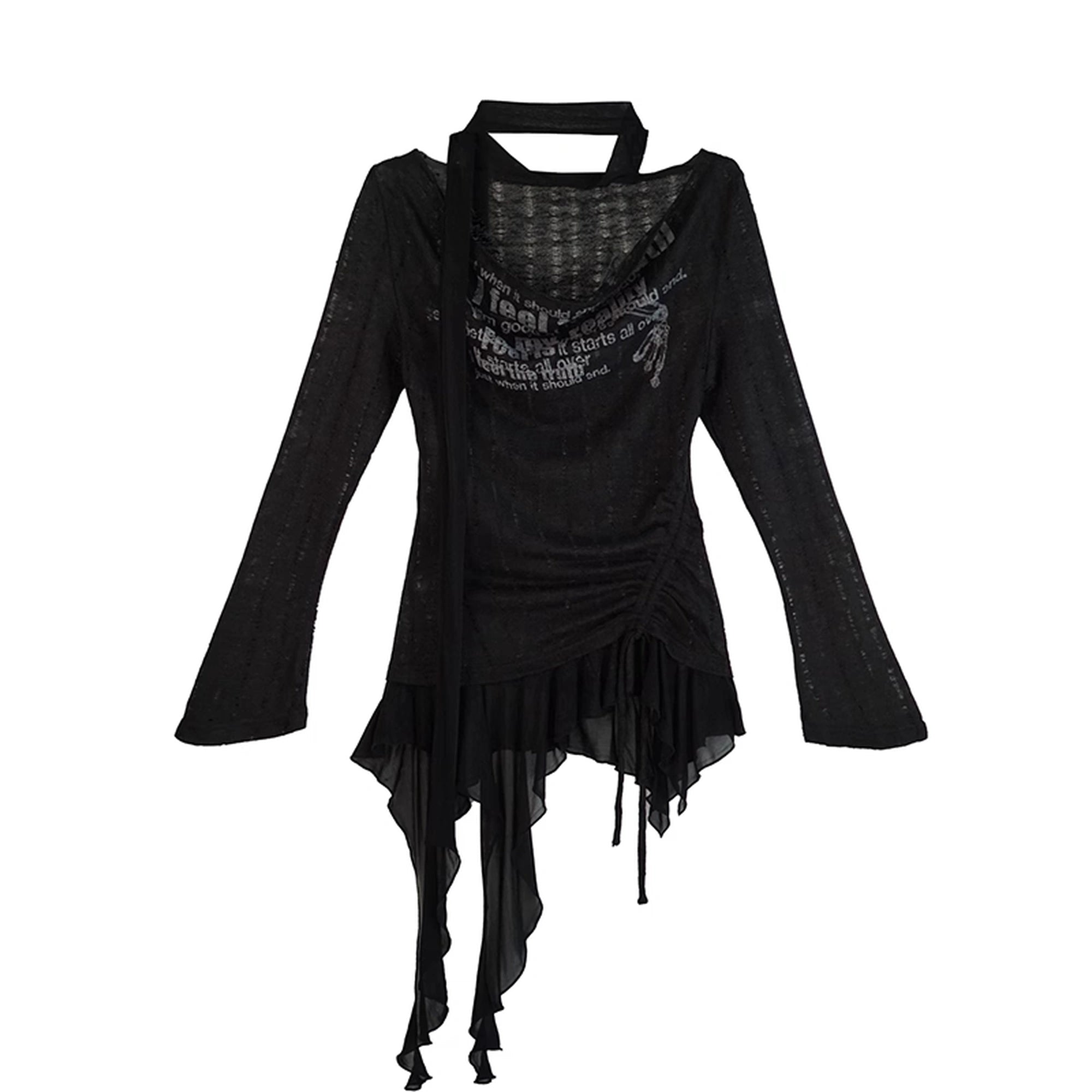 Chinese Clothing Cest Nous Update Deconstructed Draped Graffiti Hollow Knit V-neck T-shirt Long Sleeve Top MISSTT
