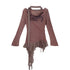 Chinese Clothing Cest Nous Update Deconstructed Draped Graffiti Hollow Knit V-neck T-shirt Long Sleeve Top MISSTT