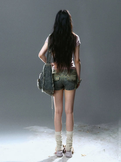 Chinese Clothing Cest Nous Update Deconstructed Gold Foil Pleated Denim Skort