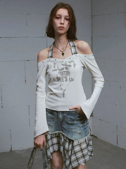 Chinese Clothing Cest Nous Update Deconstructed Plaid Denim Midi Skirt