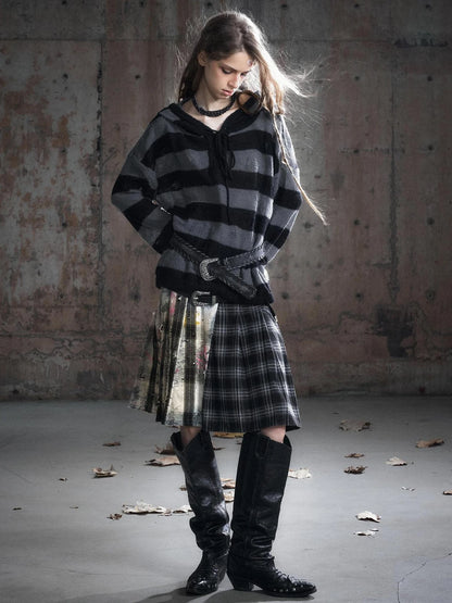 Chinese Clothing Cest Nous Update Deconstructed Plaid Pleated Skirt With Leather Waist