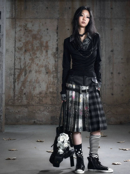 Chinese Clothing Cest Nous Update Deconstructed Plaid Pleated Skirt With Leather Waist