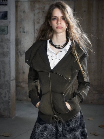 Chinese Clothing Cest Nous Update Deconstructed Washed Olive Asymmetrical Hooded Sweatshirt
