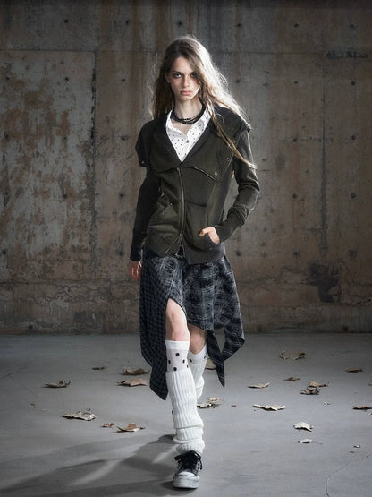 Chinese Clothing Cest Nous Update Deconstructed Washed Olive Asymmetrical Hooded Sweatshirt