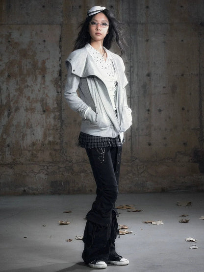 Chinese Clothing Cest Nous Update Deconstructed Washed Olive Asymmetrical Hooded Sweatshirt