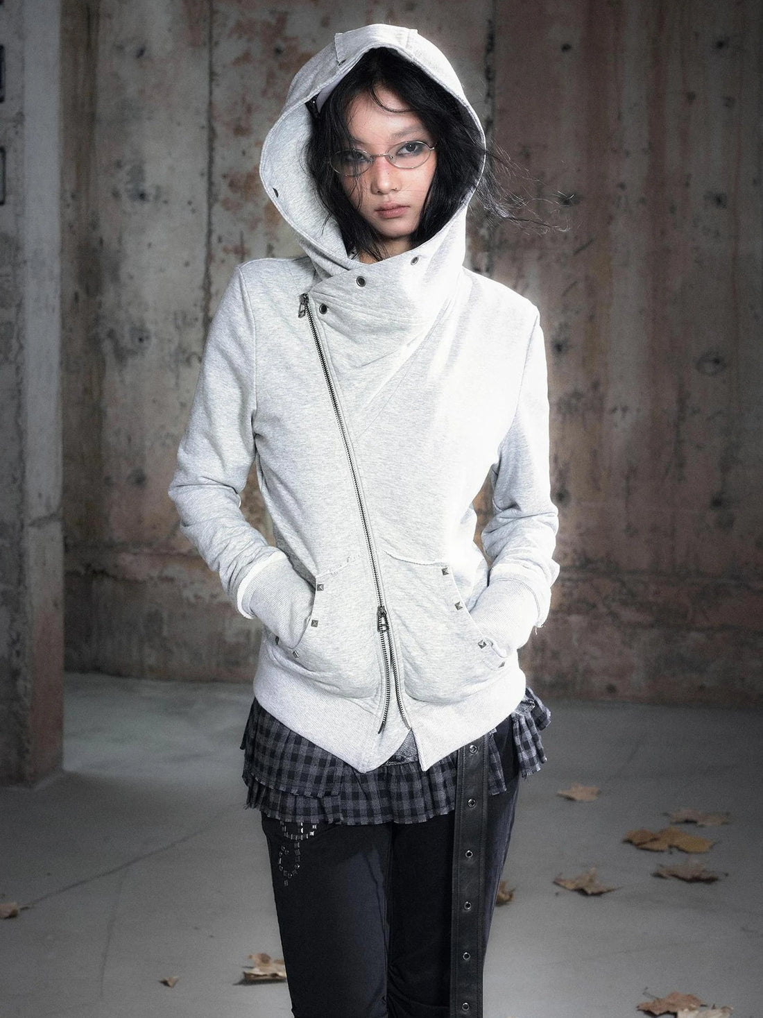 Chinese Clothing Cest Nous Update Deconstructed Washed Olive Asymmetrical Hooded Sweatshirt