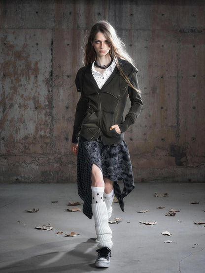 Chinese Clothing Cest Nous Update Deconstructed Washed Olive Asymmetrical Hooded Sweatshirt