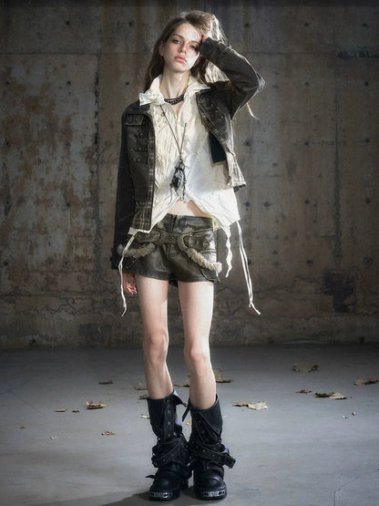 Chinese Clothing Cest Nous Update Distressed Check Shirt With Drawstring Ruffle