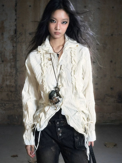 Chinese Clothing Cest Nous Update Distressed Check Shirt With Drawstring Ruffle