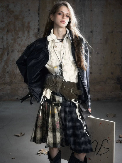 Chinese Clothing Cest Nous Update Distressed Check Shirt With Drawstring Ruffle