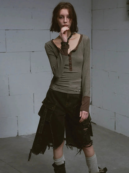 Chinese Clothing Cest Nous Update Distressed Mud Dyed Grunge Cropped Jeans