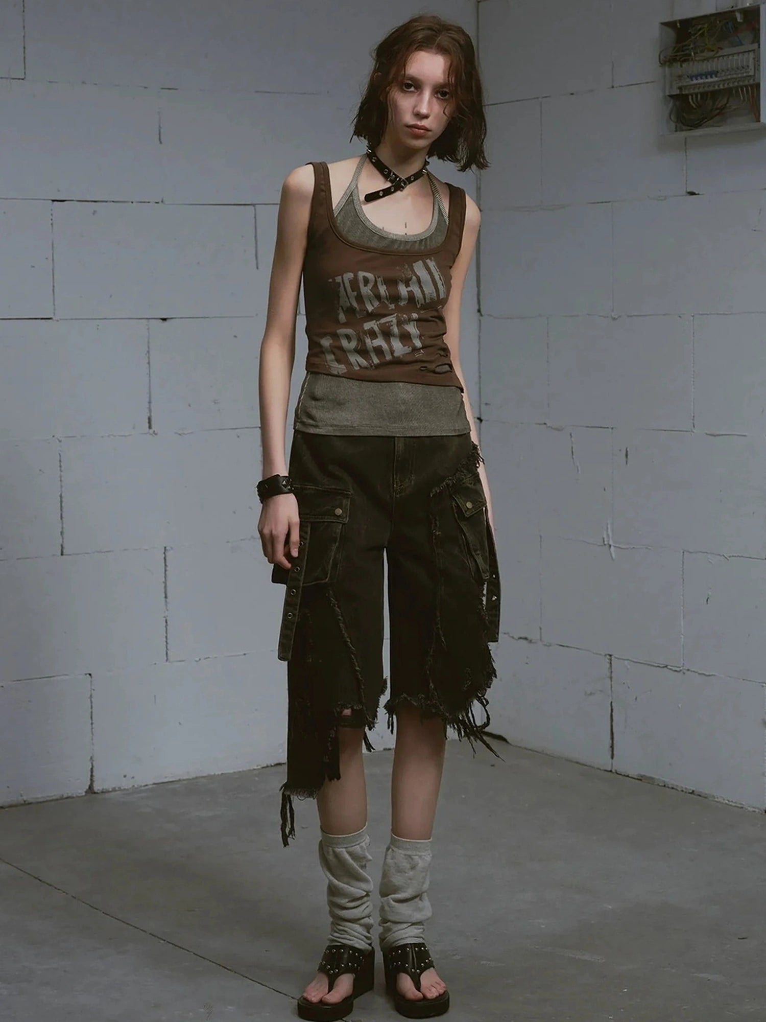 Chinese Clothing Cest Nous Update Distressed Mud Dyed Grunge Cropped Jeans