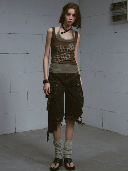 Chinese Clothing Cest Nous Update Distressed Mud Dyed Grunge Cropped Jeans