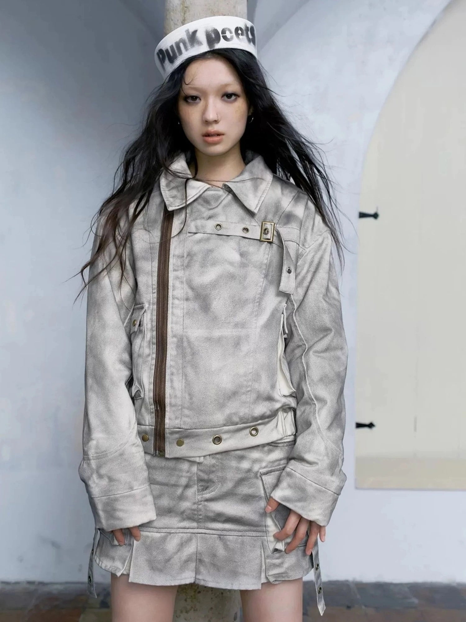 Chinese Clothing Cest Nous Update Distressed Washed Utility Pleated Skirt