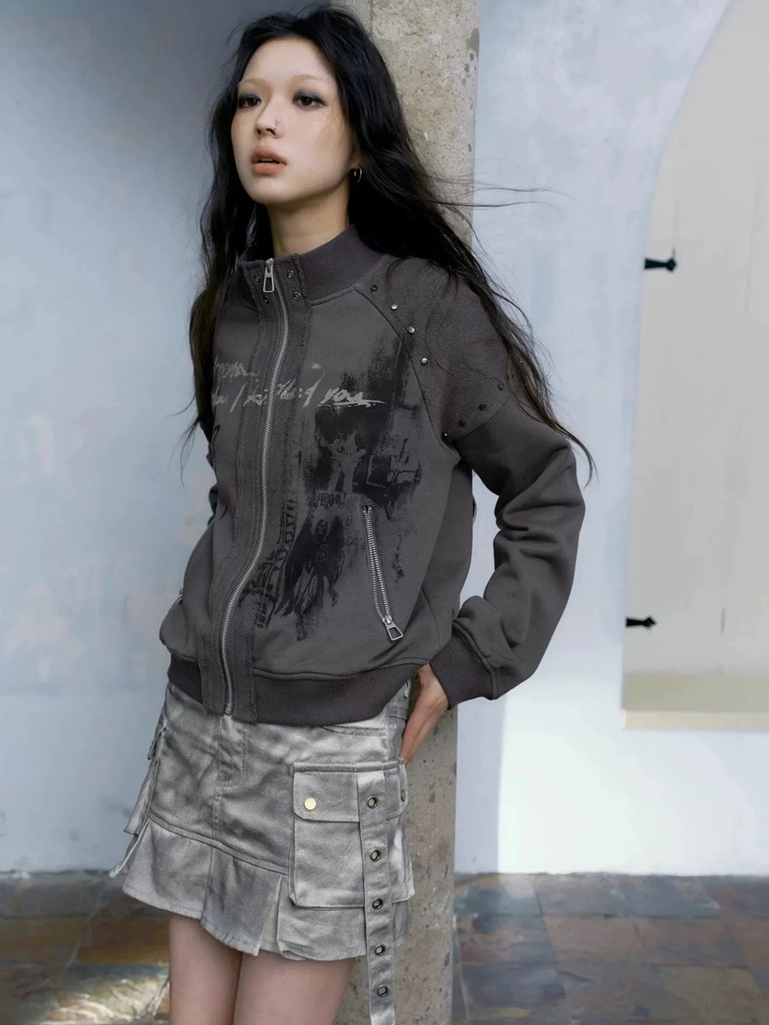 Chinese Clothing Cest Nous Update Distressed Washed Utility Pleated Skirt
