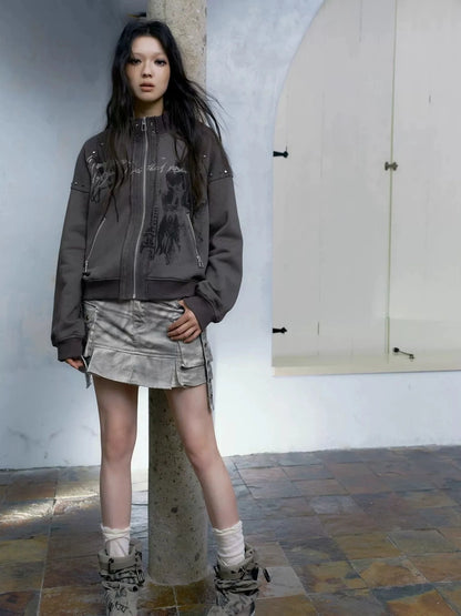 Chinese Clothing Cest Nous Update Distressed Washed Utility Pleated Skirt
