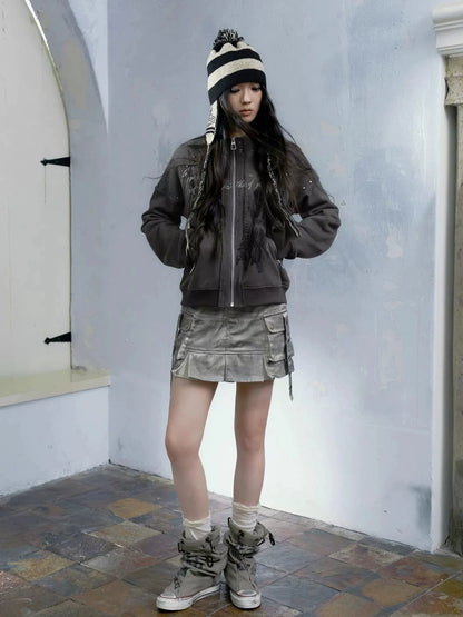 Chinese Clothing Cest Nous Update Distressed Washed Utility Pleated Skirt