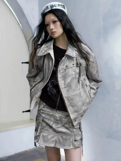 Chinese Clothing Cest Nous Update Distressed Washed Utility Pleated Skirt