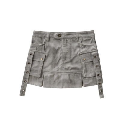Chinese Clothing Cest Nous Update Distressed Washed Utility Pleated Skirt MISSTT