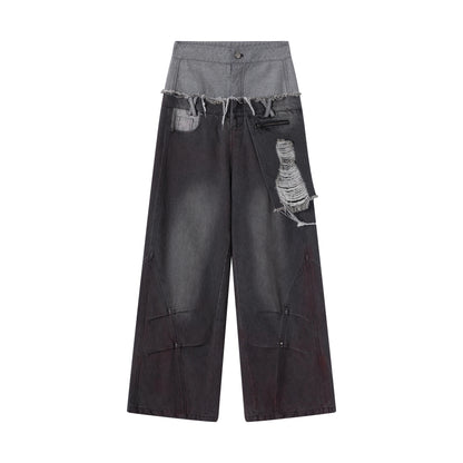 Chinese Clothing Cest Nous Update Double Waist Distressed Grey Flared Jeans MISSTT
