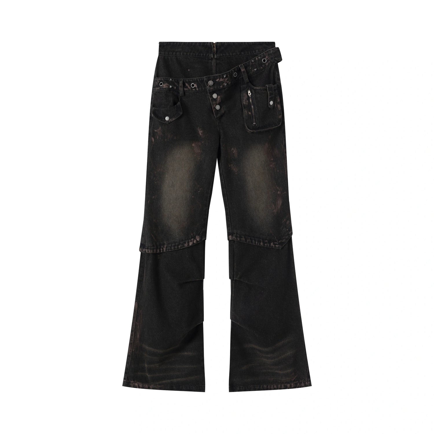 Chinese Clothing Cest Nous Update Double Waist Mud Dyed Low Rise Flared Jeans MISSTT