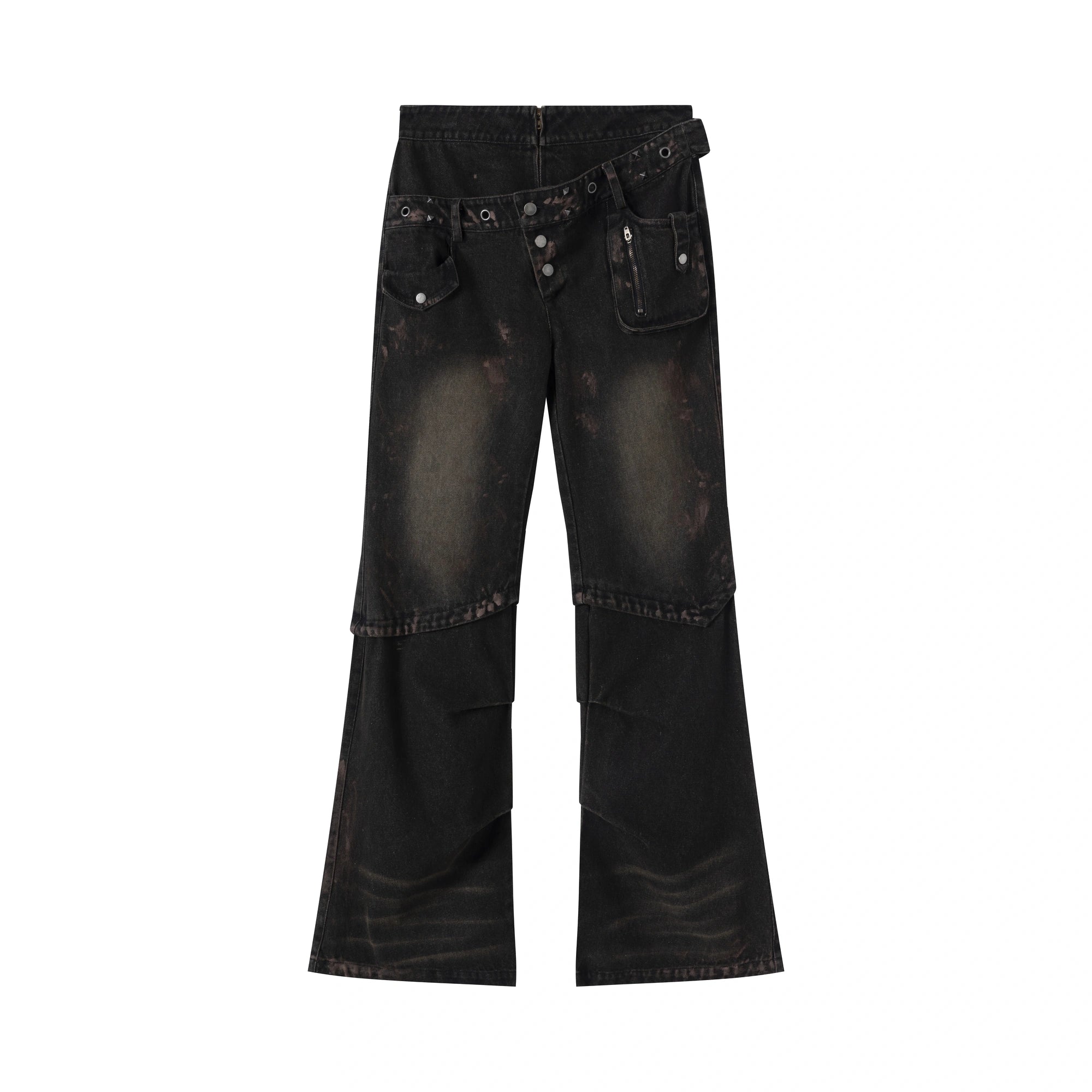 Chinese Clothing Cest Nous Update Double Waist Mud Dyed Low Rise Flared Jeans MISSTT