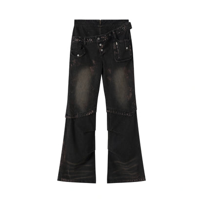 Chinese Clothing Cest Nous Update Double Waist Mud Dyed Low Rise Flared Jeans MISSTT