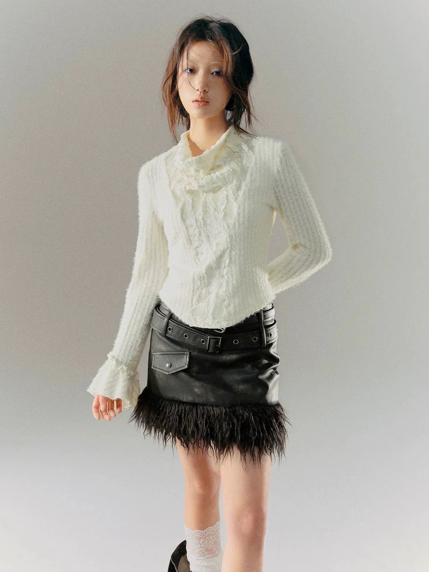 Chinese Clothing Cest Nous Update Embroidered Velour Lace Bell Sleeve Top