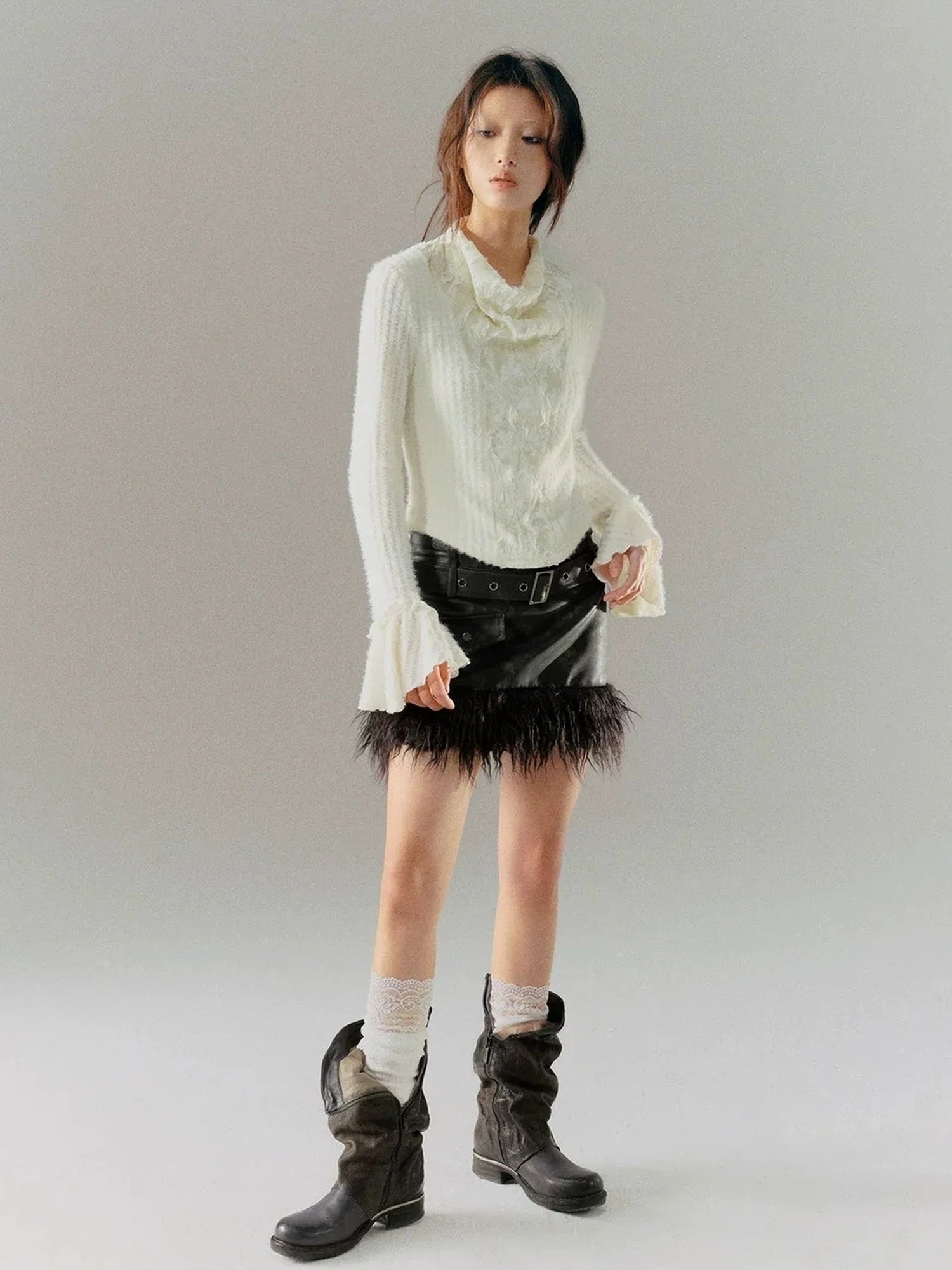 Chinese Clothing Cest Nous Update Embroidered Velour Lace Bell Sleeve Top