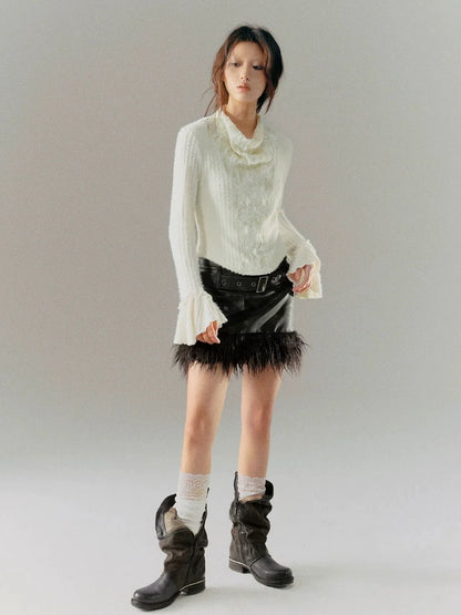 Chinese Clothing Cest Nous Update Embroidered Velour Lace Bell Sleeve Top