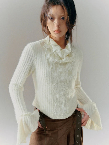 Chinese Clothing Cest Nous Update Embroidered Velour Lace Bell Sleeve Top