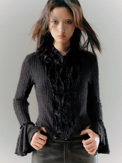 Chinese Clothing Cest Nous Update Embroidered Velour Lace Bell Sleeve Top