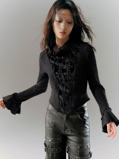 Chinese Clothing Cest Nous Update Embroidered Velour Lace Bell Sleeve Top