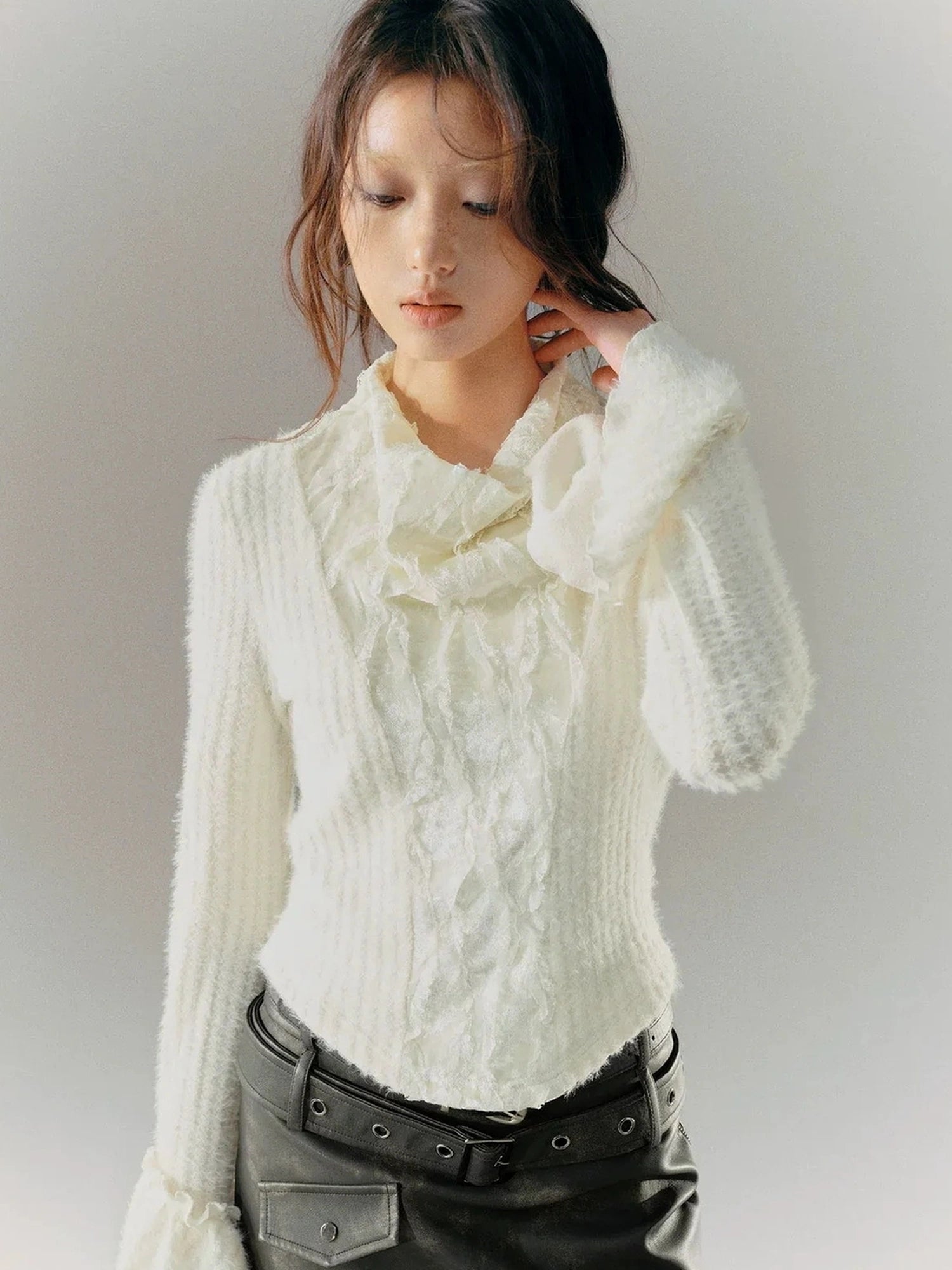 Chinese Clothing Cest Nous Update Embroidered Velour Lace Bell Sleeve Top