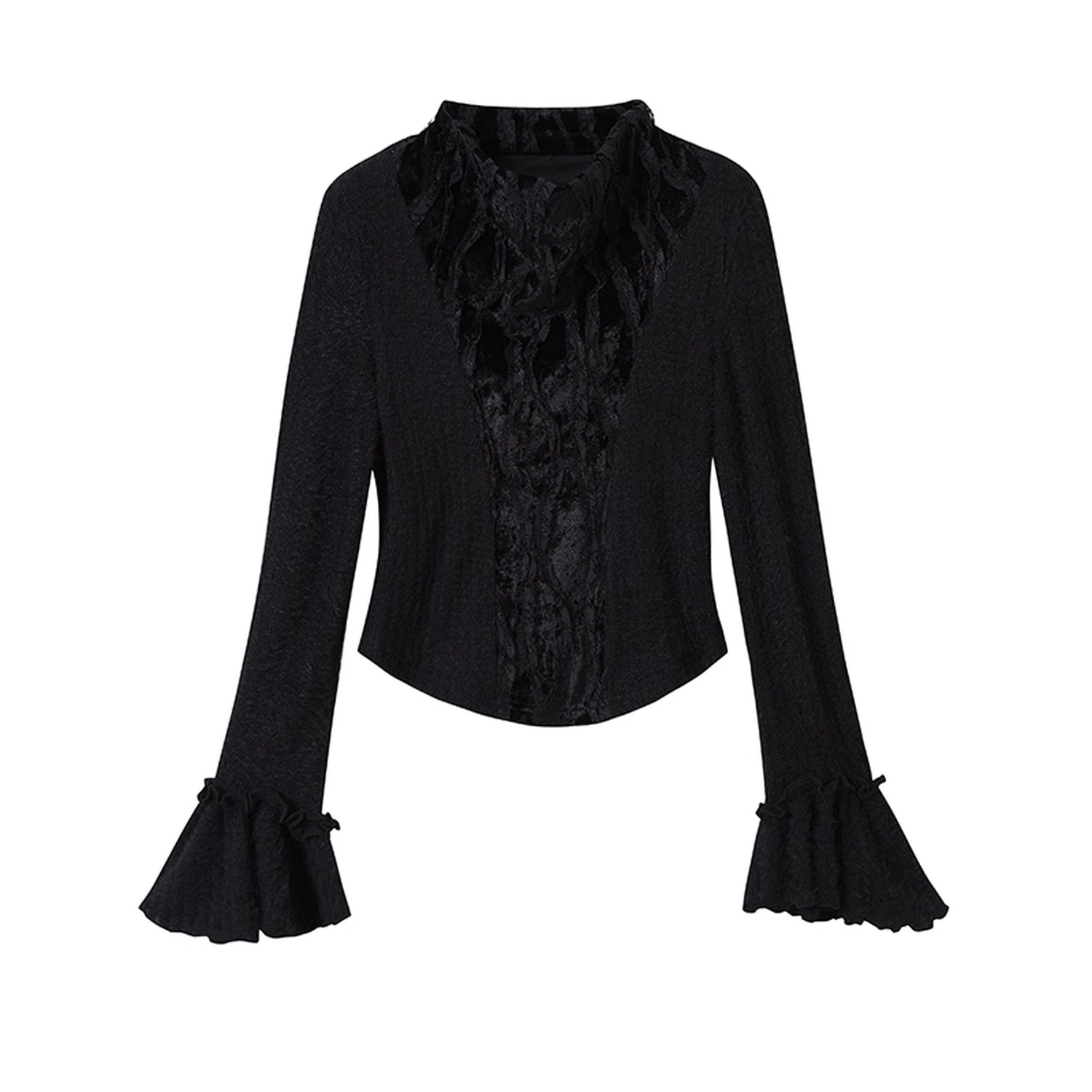 Chinese Clothing Cest Nous Update Embroidered Velour Lace Bell Sleeve Top MISSTT