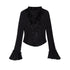 Chinese Clothing Cest Nous Update Embroidered Velour Lace Bell Sleeve Top MISSTT