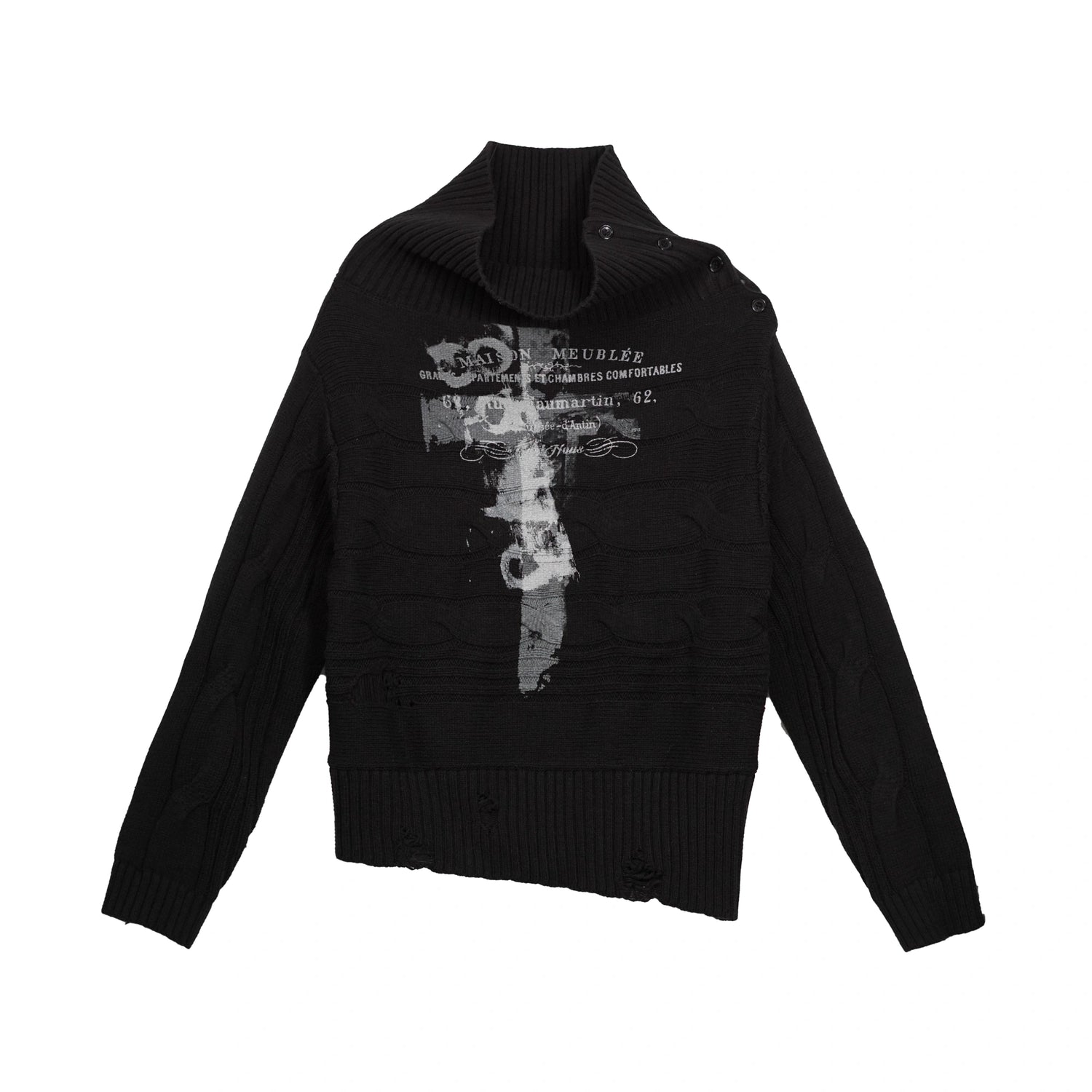 Chinese Clothing Cest Nous Update Escape In Misty Rain Distressed Cable Knit Sweater MISSTT