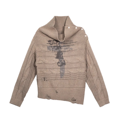 Chinese Clothing Cest Nous Update Escape In Misty Rain Distressed Cable Knit Sweater MISSTT